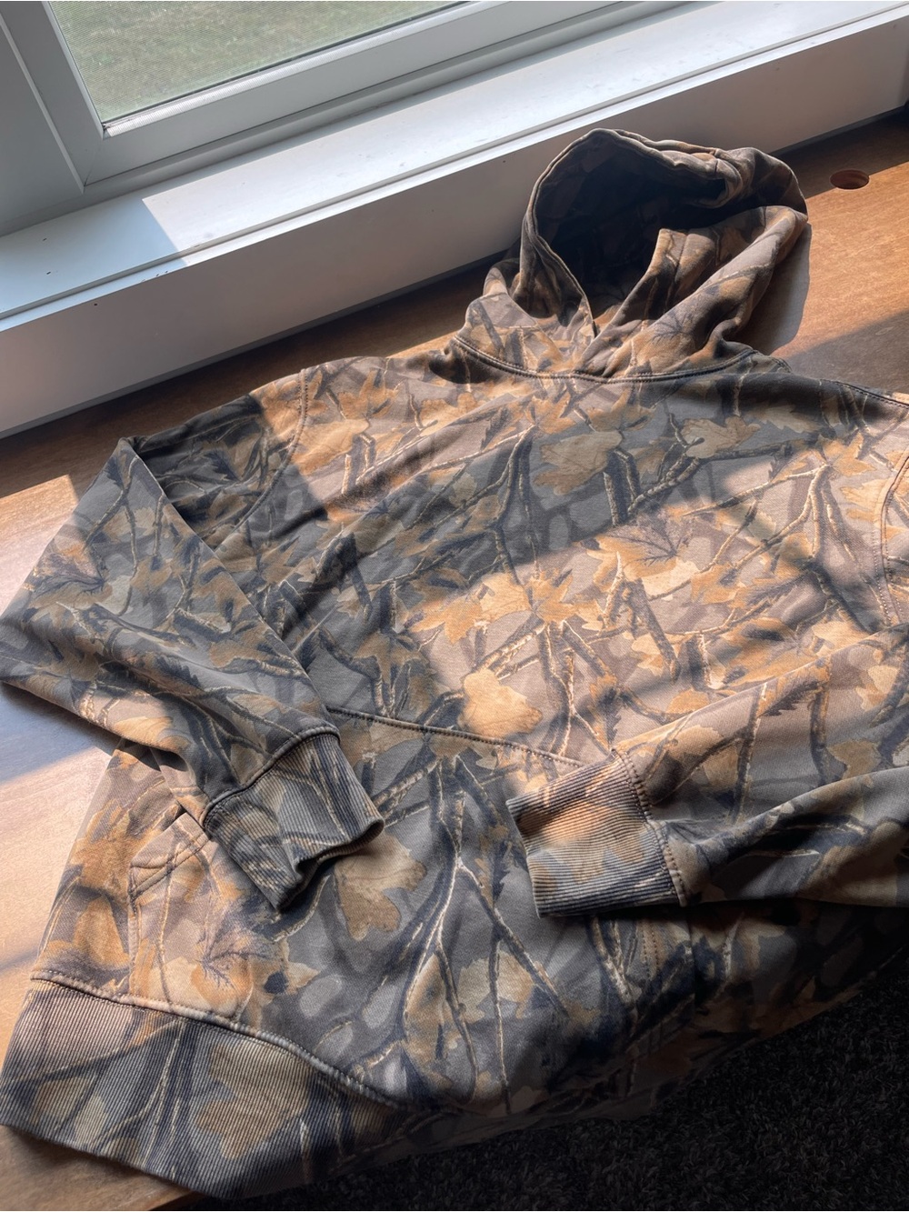 Old Navy Brown and Gray Leaf-Print Crewneck Hoodie